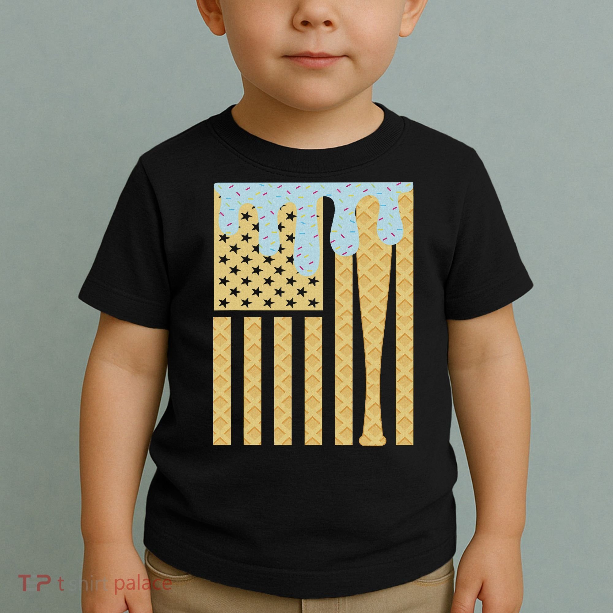 Baseball Drip Bat Dripping Ice Cream American Flag Toddler T-Shirt