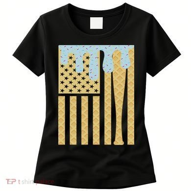 Baseball Drip Bat Dripping Ice Cream American Flag Women's T-Shirt