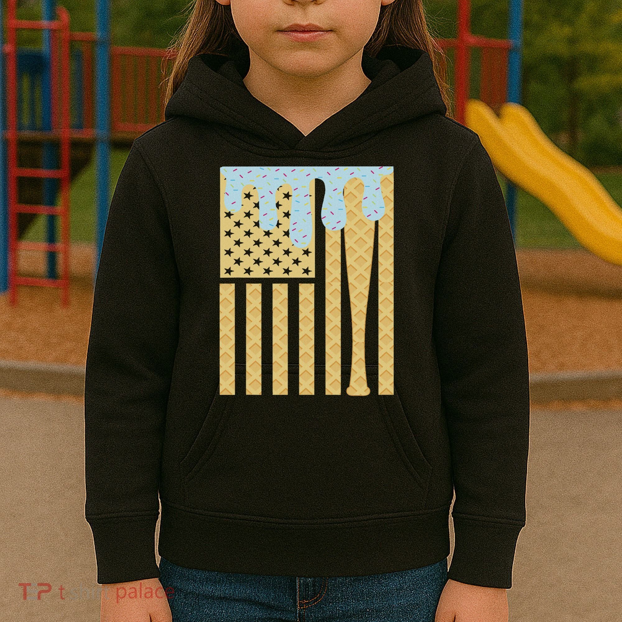 Baseball Drip Bat Dripping Ice Cream American Flag Kids Hoodie
