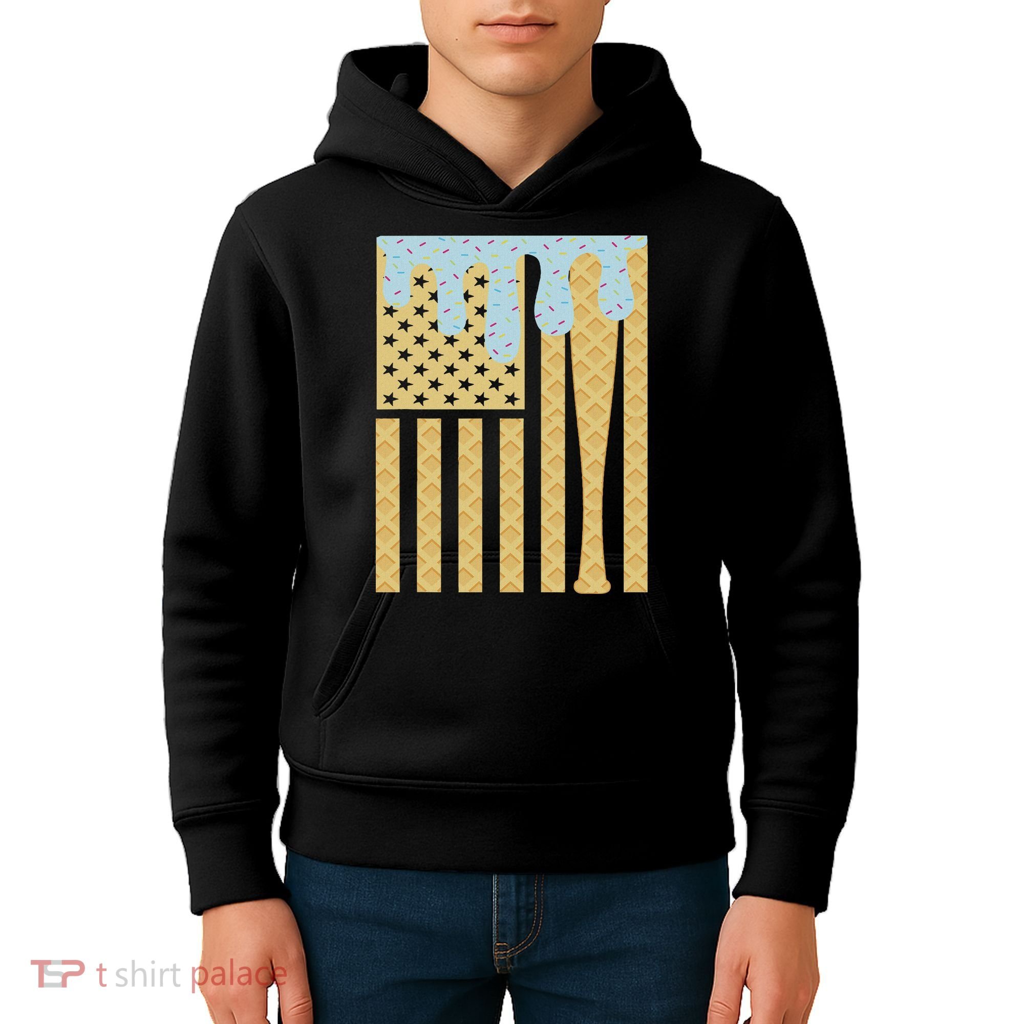 Baseball Drip Bat Dripping Ice Cream American Flag Kids Hoodie
