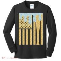 Baseball Drip Bat Dripping Ice Cream American Flag Kids Long Sleeve Shirt thumb 0