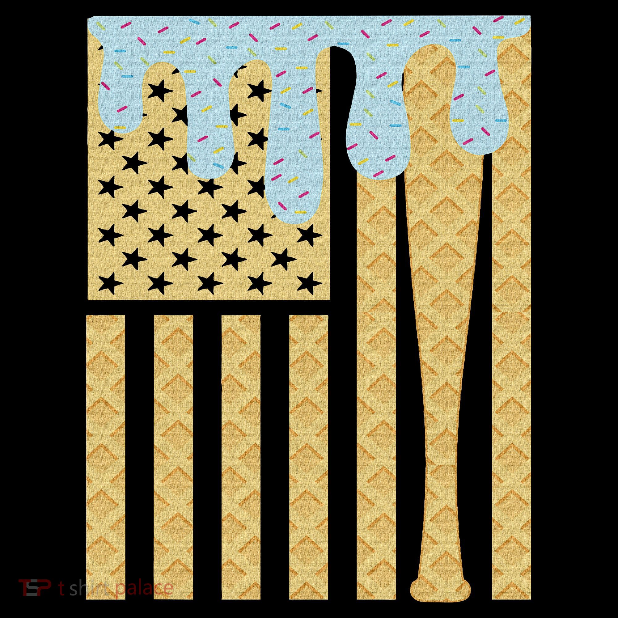 Baseball Drip Bat Dripping Ice Cream American Flag Kids Long Sleeve Shirt