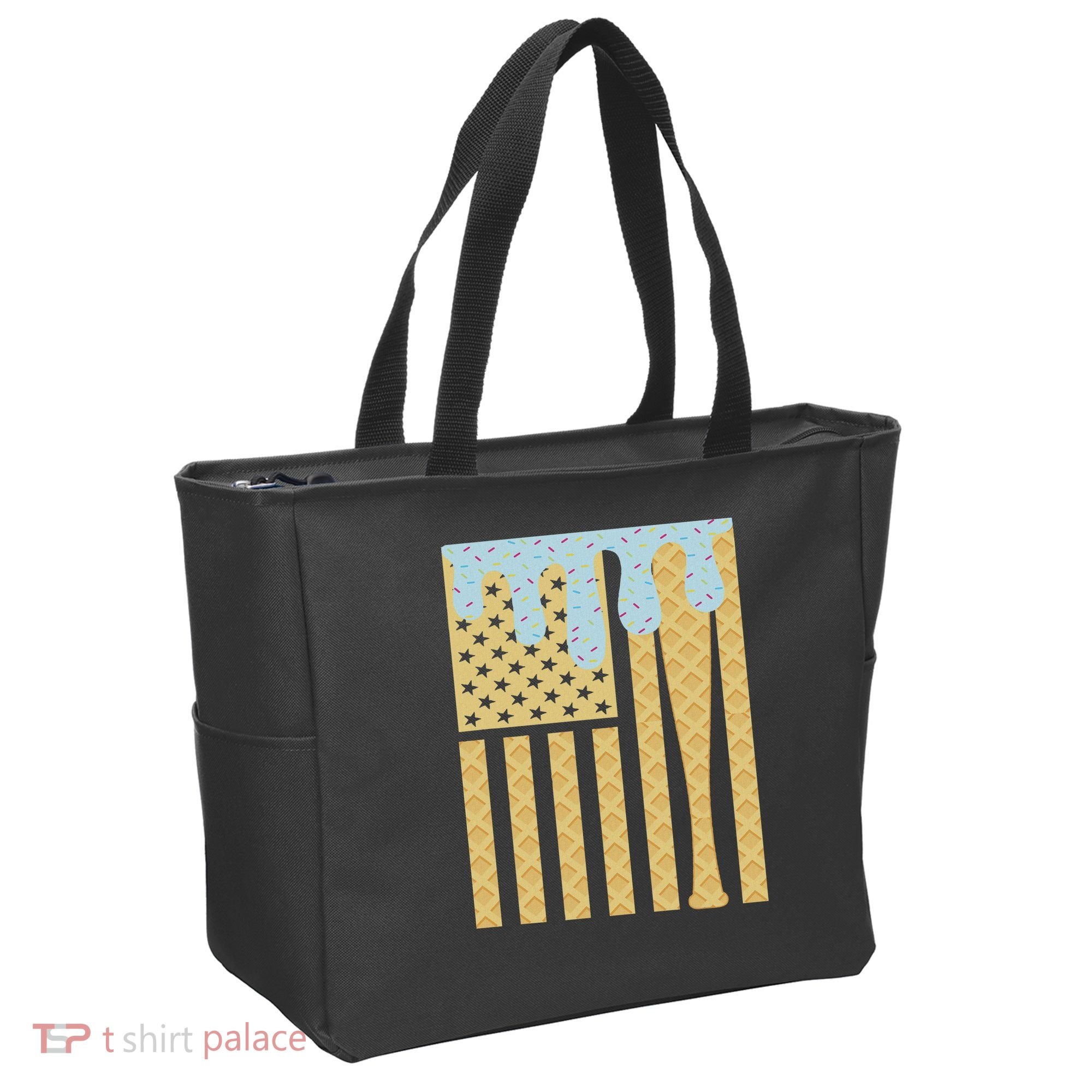 Baseball Drip Bat Dripping Ice Cream American Flag Tote Bag