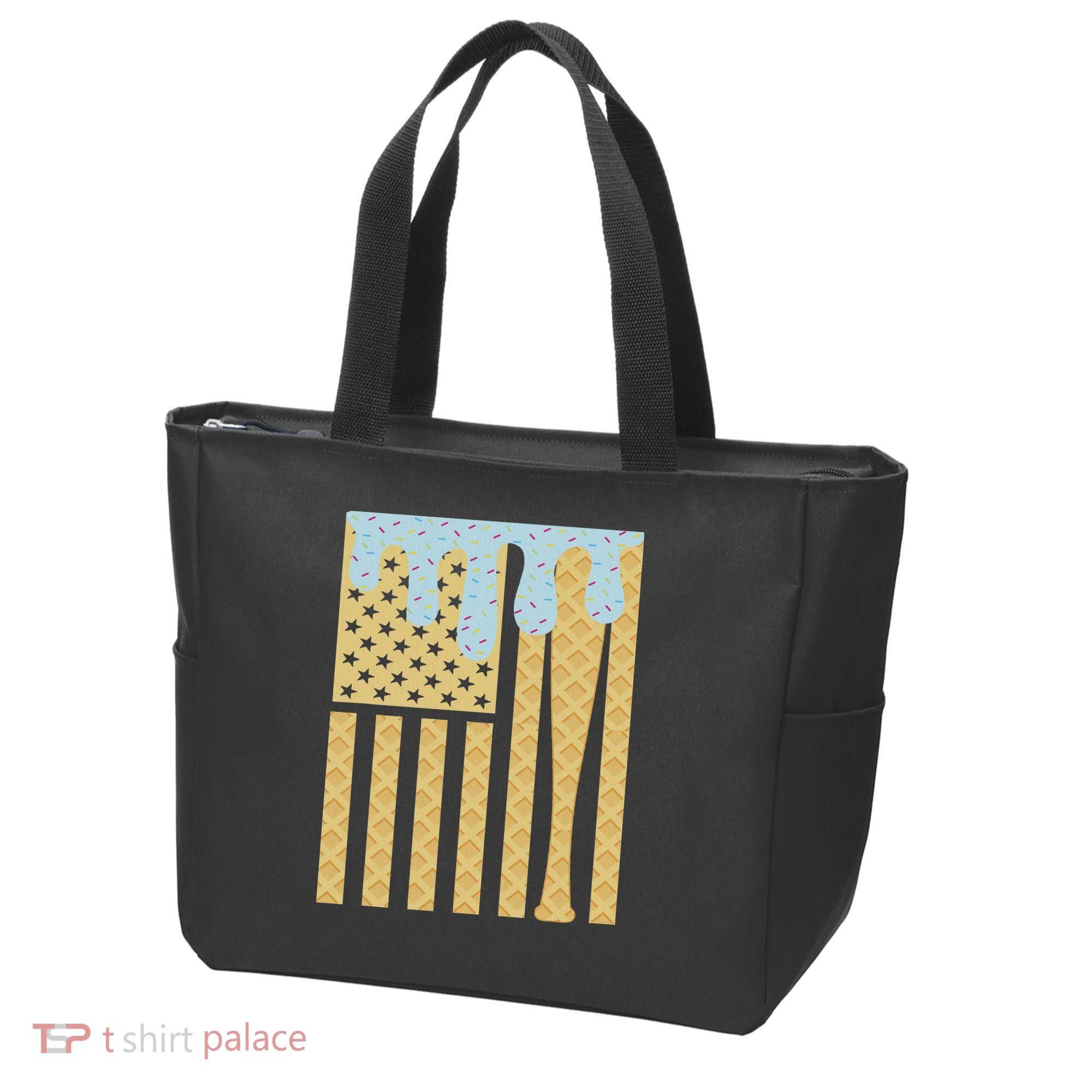 Baseball Drip Bat Dripping Ice Cream American Flag Tote Bag
