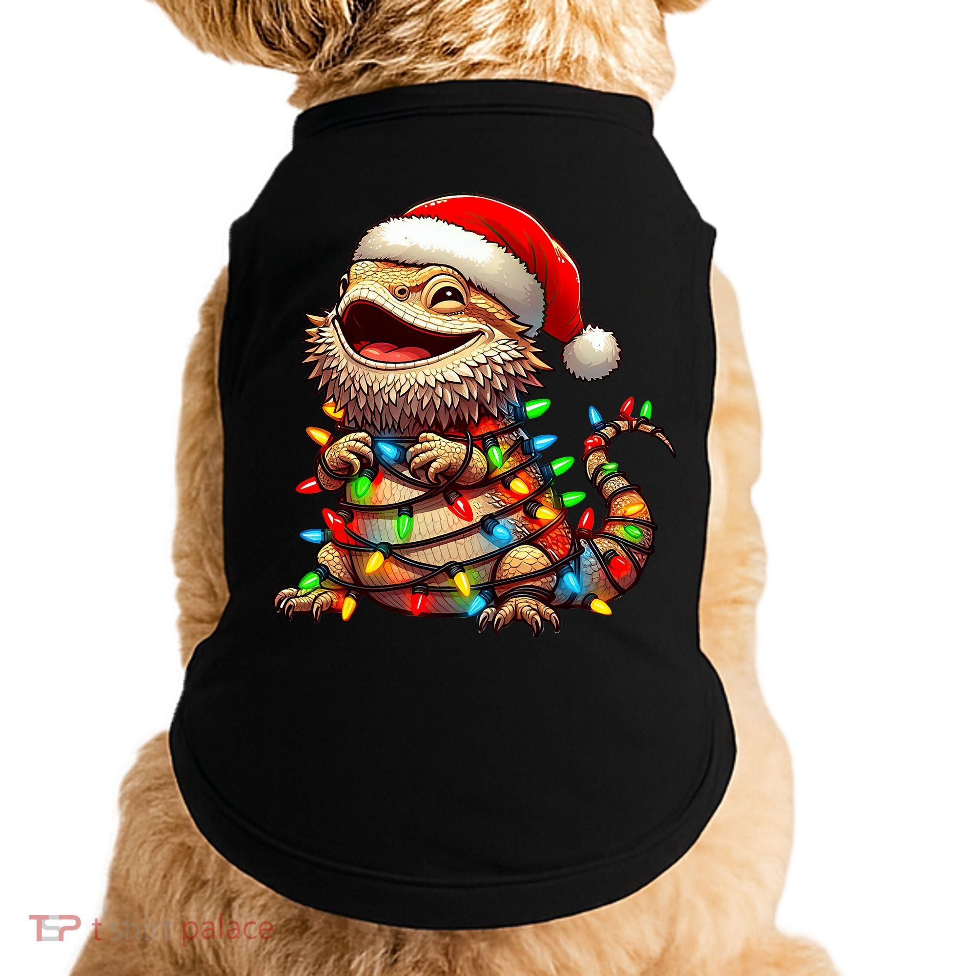 Bearded Dragon Christmas Lights Santa Hat Doggie Tank