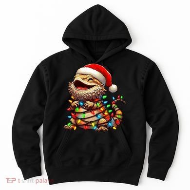 Bearded Dragon Christmas Lights Santa Hat Hoodie