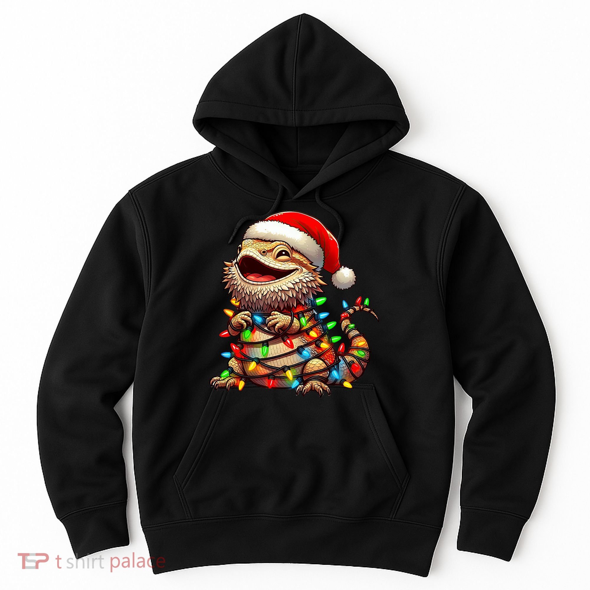 Bearded Dragon Christmas Lights Santa Hat Hoodie