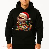 Bearded Dragon Christmas Lights Santa Hat Hoodie thumb 2