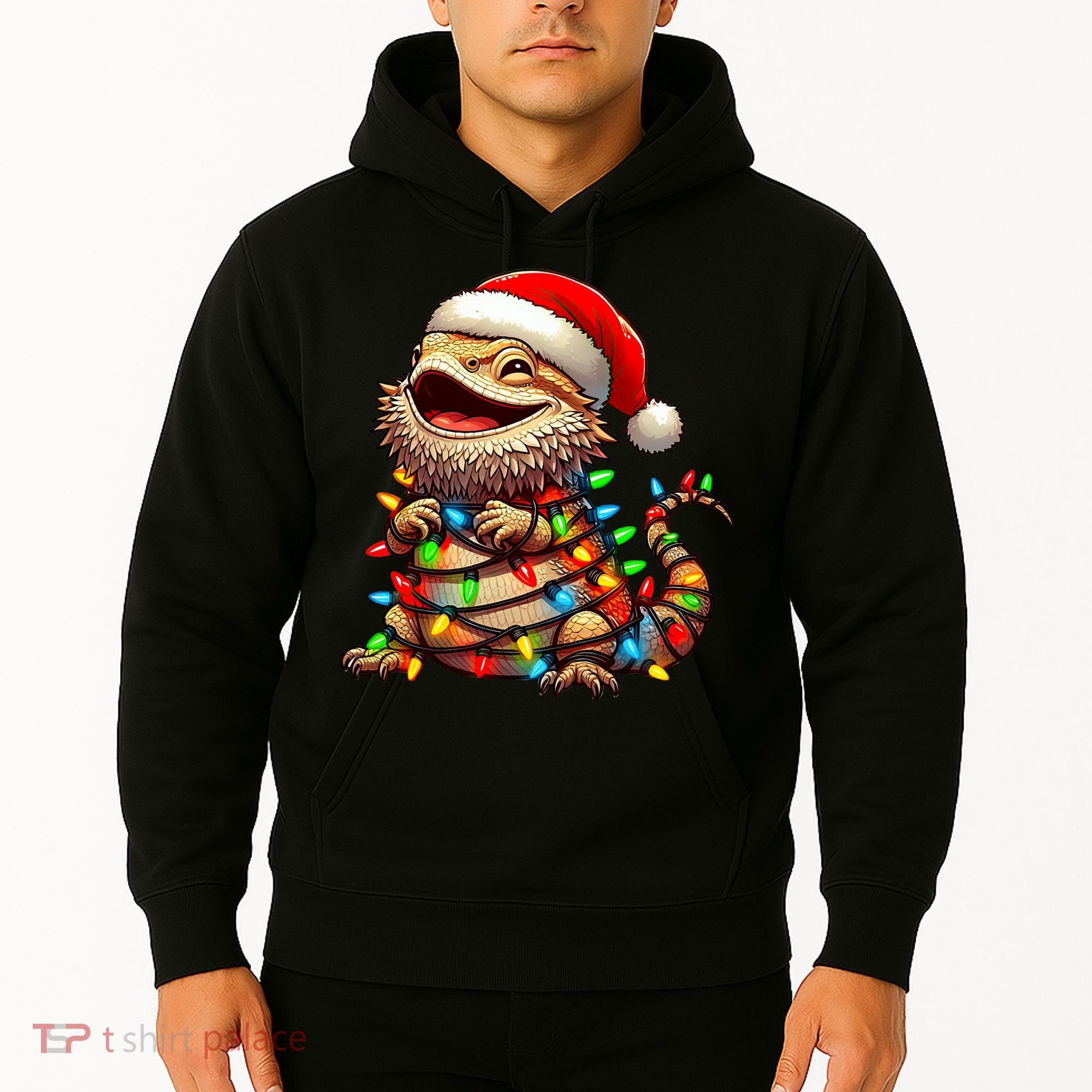 Bearded Dragon Christmas Lights Santa Hat Hoodie