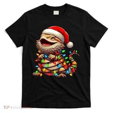 Bearded Dragon Christmas Lights Santa Hat T-Shirt