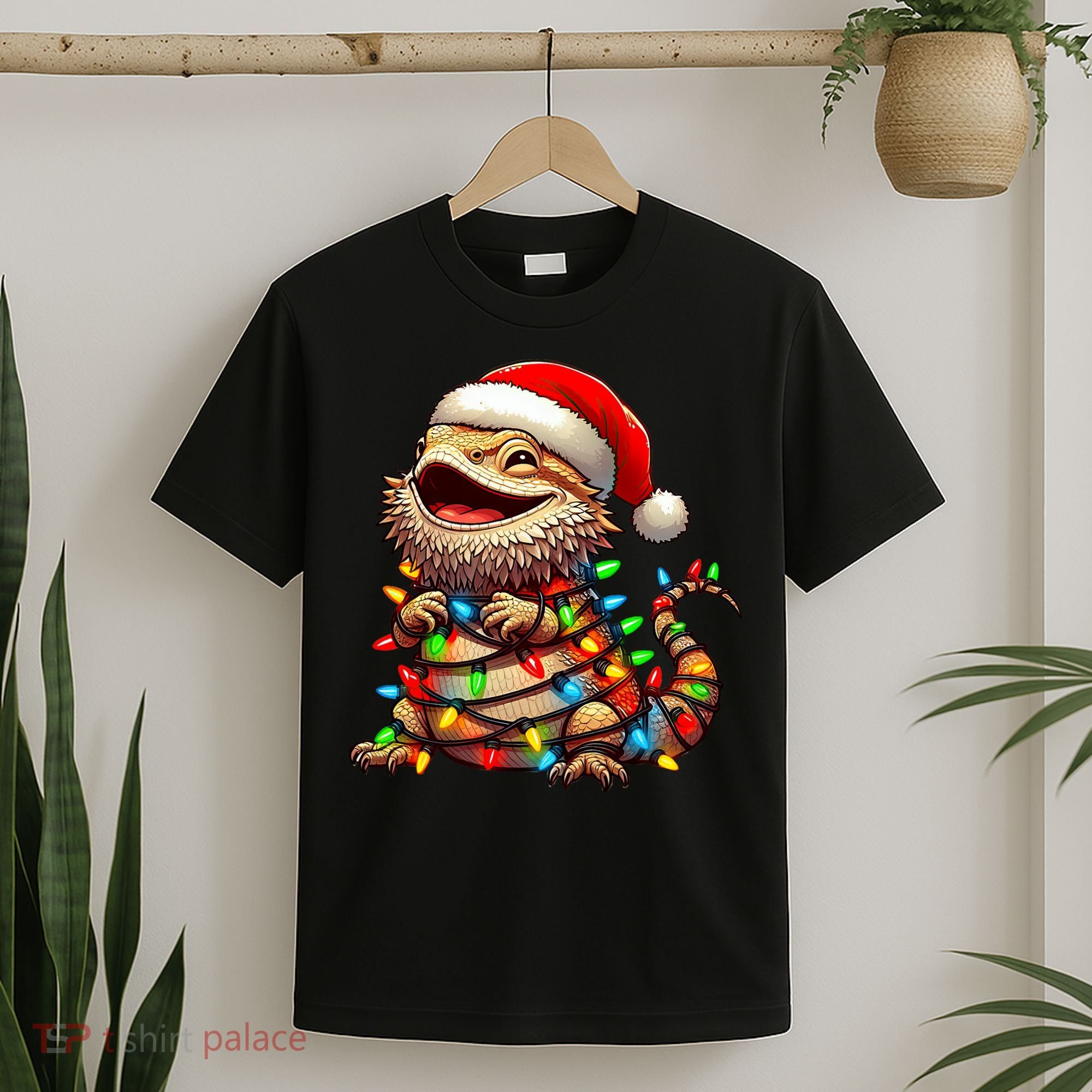 Bearded Dragon Christmas Lights Santa Hat T-Shirt