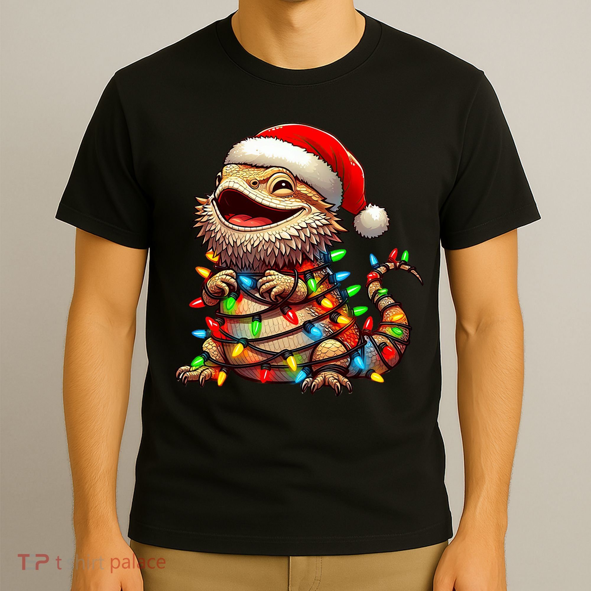 Bearded Dragon Christmas Lights Santa Hat T-Shirt
