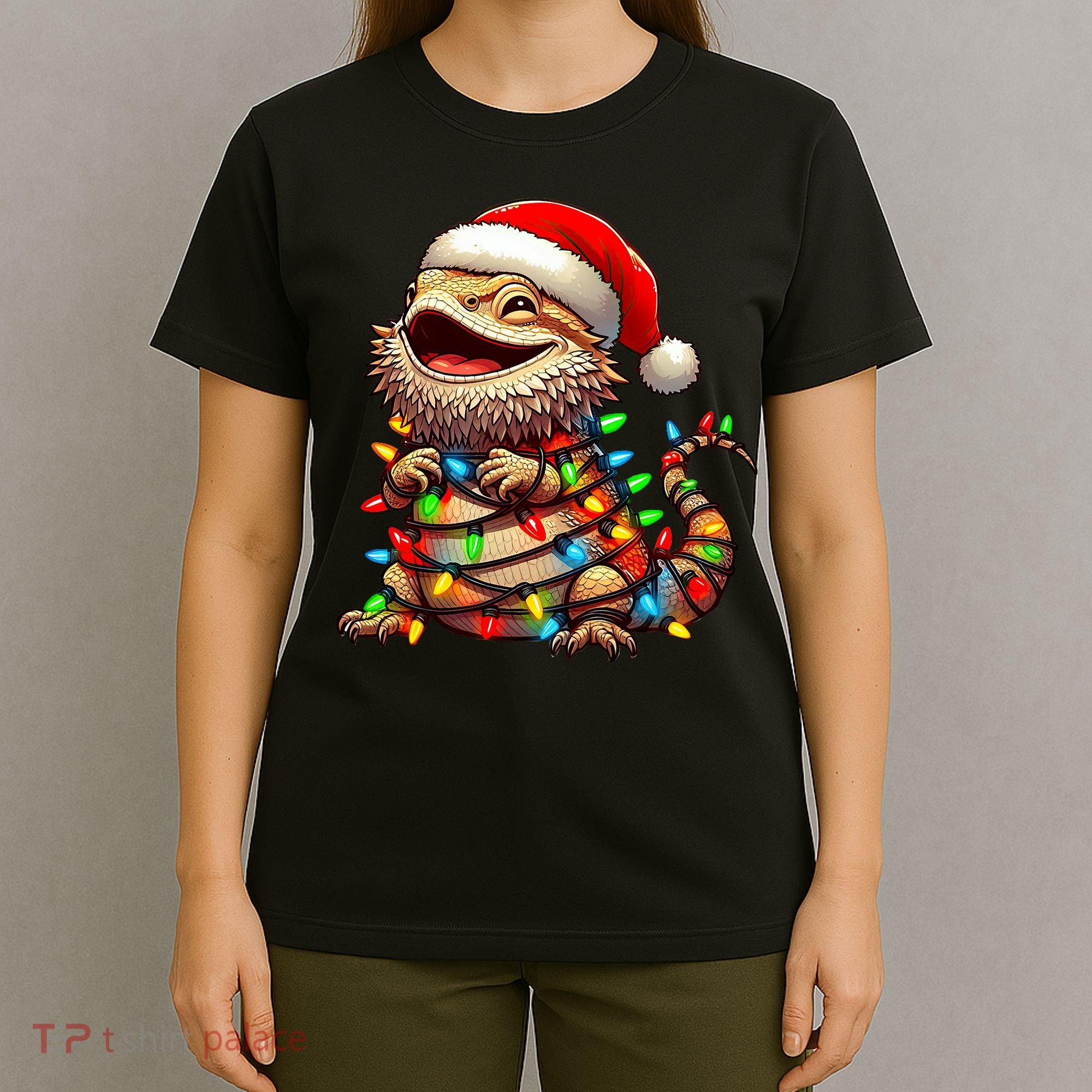 Bearded Dragon Christmas Lights Santa Hat T-Shirt