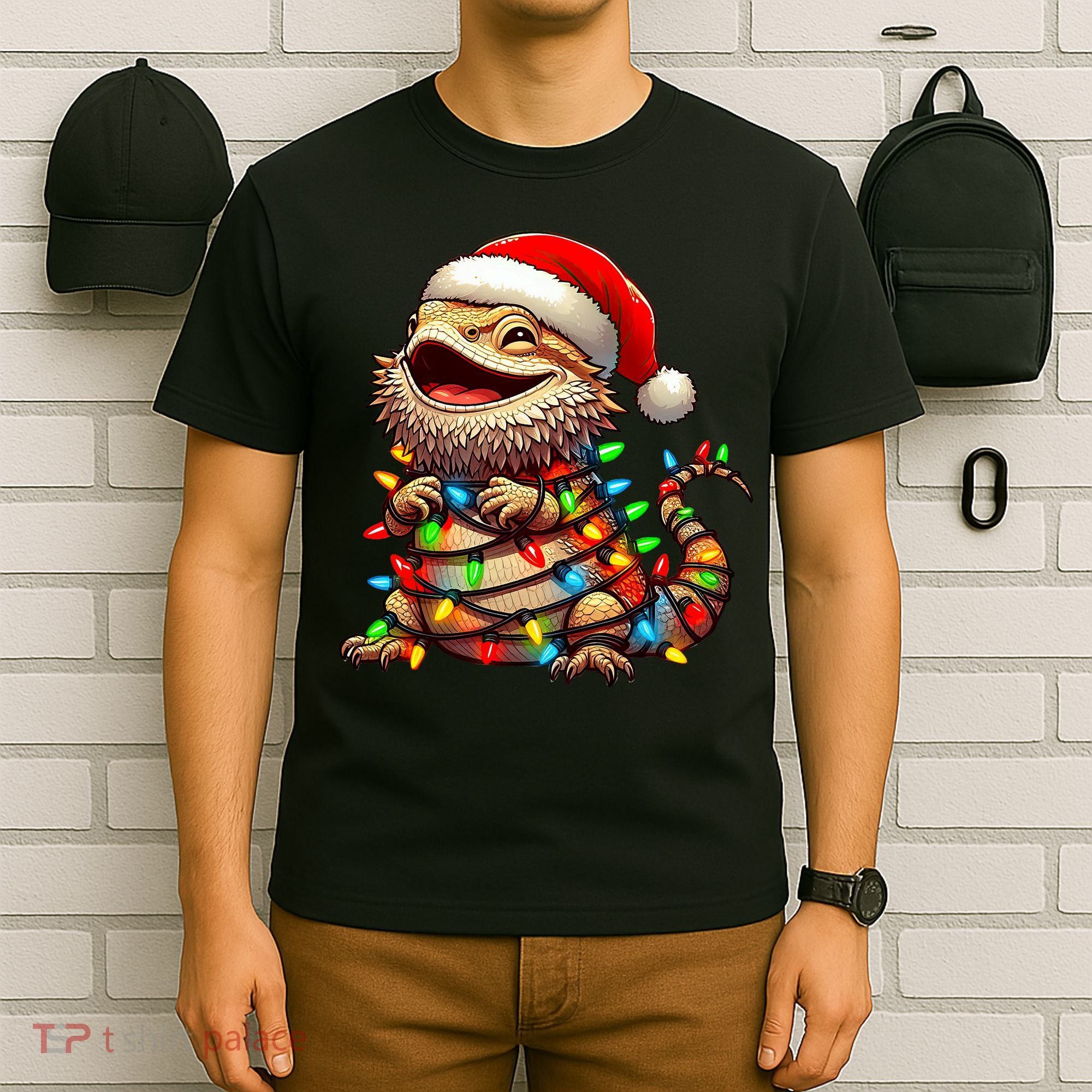 Bearded Dragon Christmas Lights Santa Hat T-Shirt