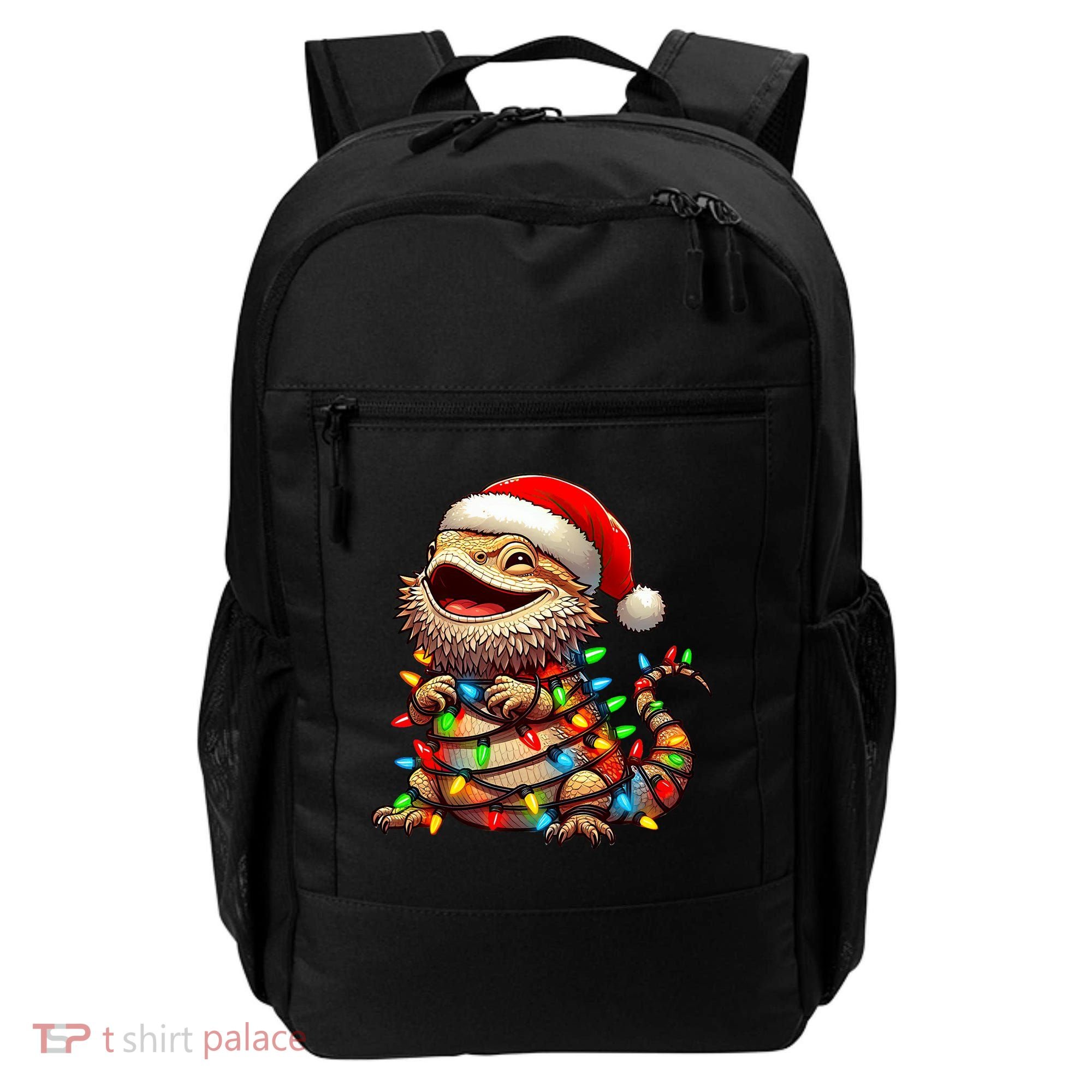 Bearded Dragon Christmas Lights Santa Hat Backpack