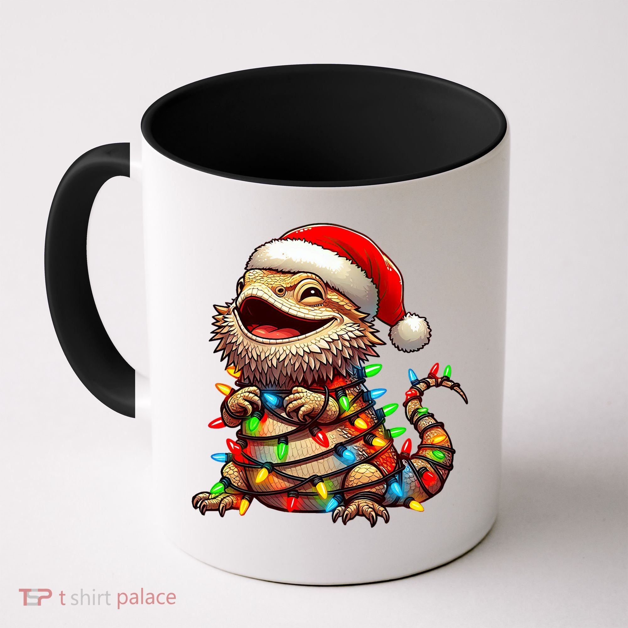 Bearded Dragon Christmas Lights Santa Hat Coffee Mug
