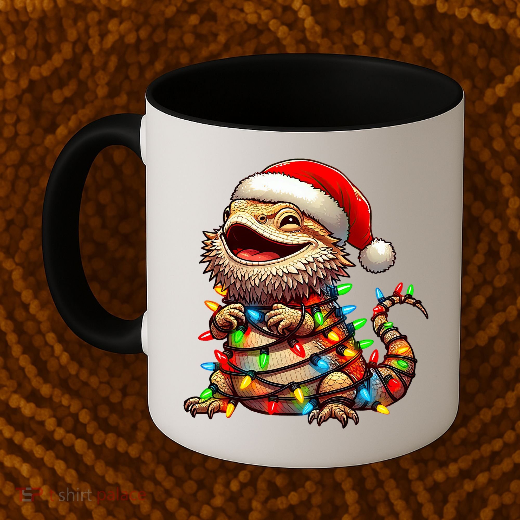 Bearded Dragon Christmas Lights Santa Hat Coffee Mug
