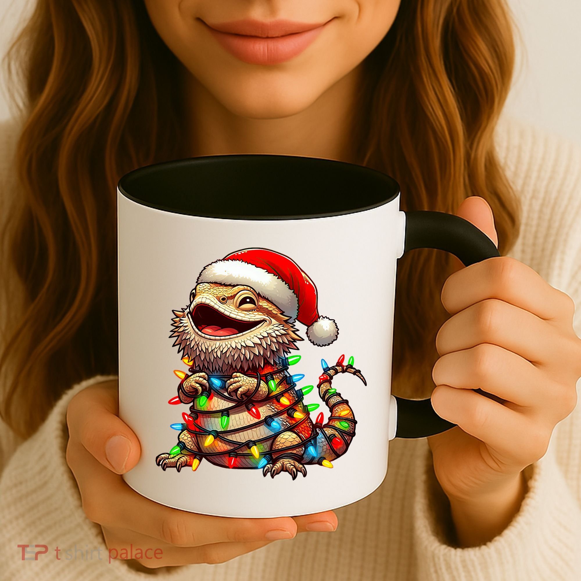 Bearded Dragon Christmas Lights Santa Hat Coffee Mug
