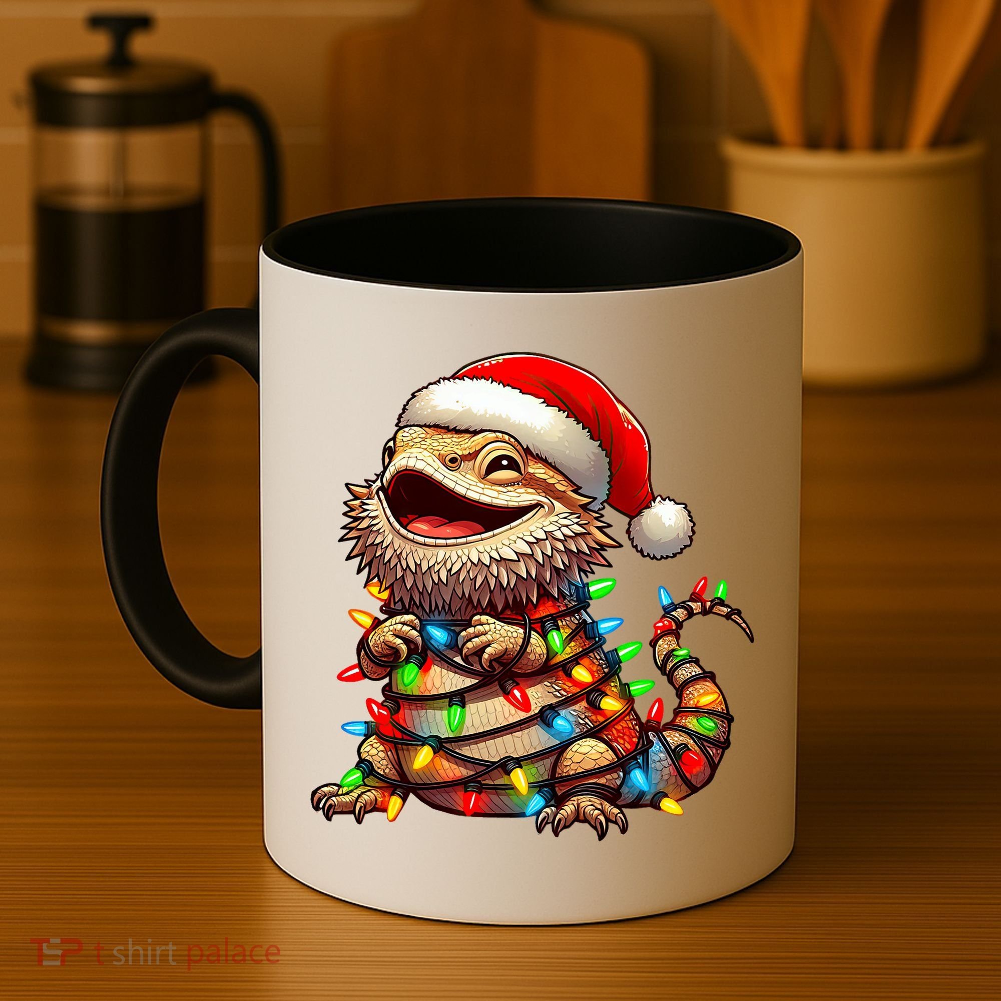 Bearded Dragon Christmas Lights Santa Hat Coffee Mug