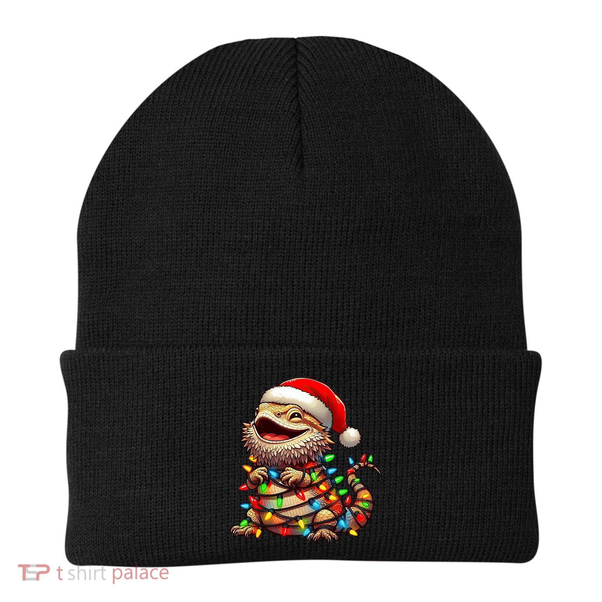 Bearded Dragon Christmas Lights Santa Hat Beanie
