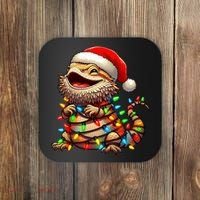 Bearded Dragon Christmas Lights Santa Hat Coaster thumb 0