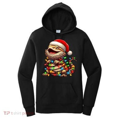 Bearded Dragon Christmas Lights Santa Hat Women's Hoodie