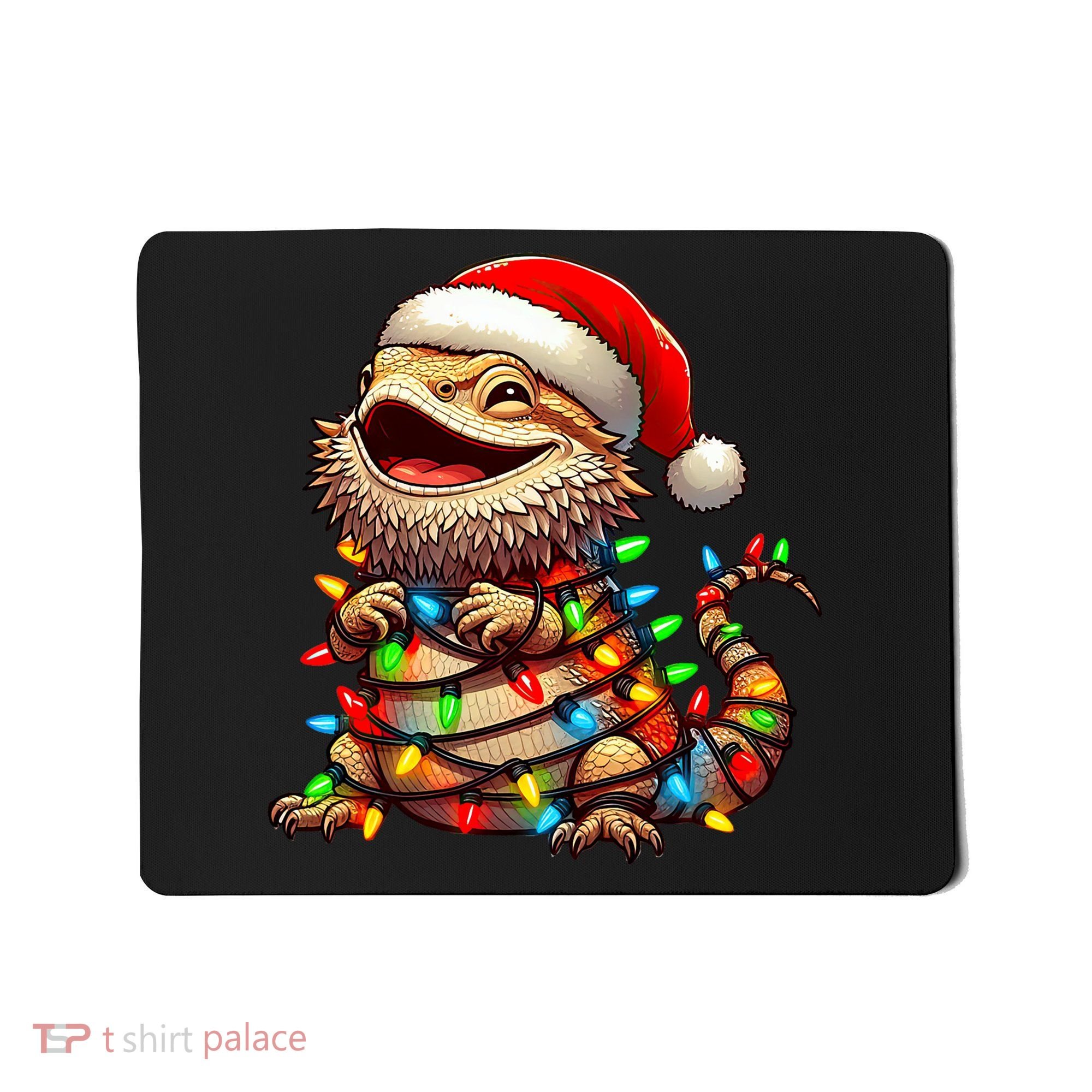 Bearded Dragon Christmas Lights Santa Hat Mousepad