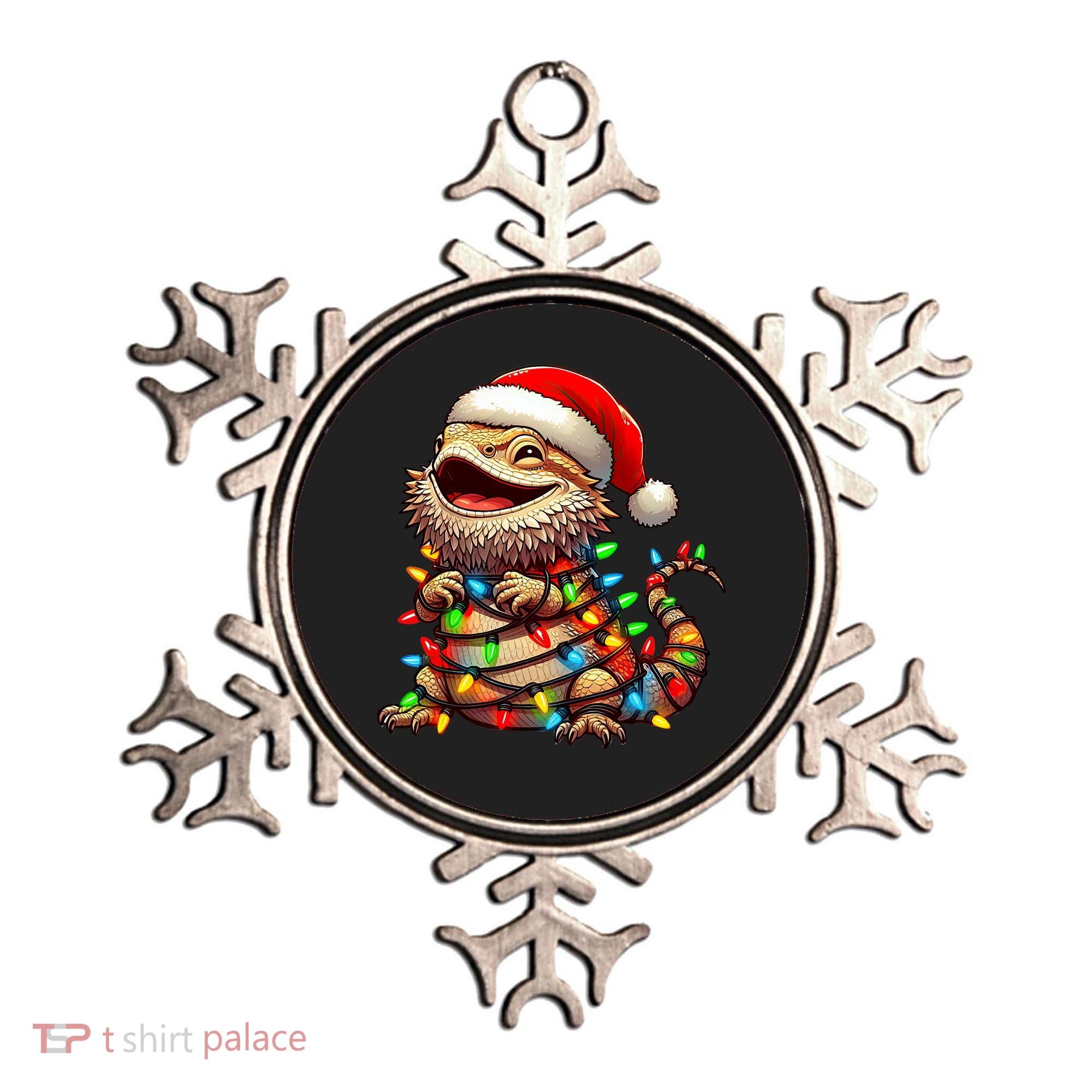 Bearded Dragon Christmas Lights Santa Hat Ornament