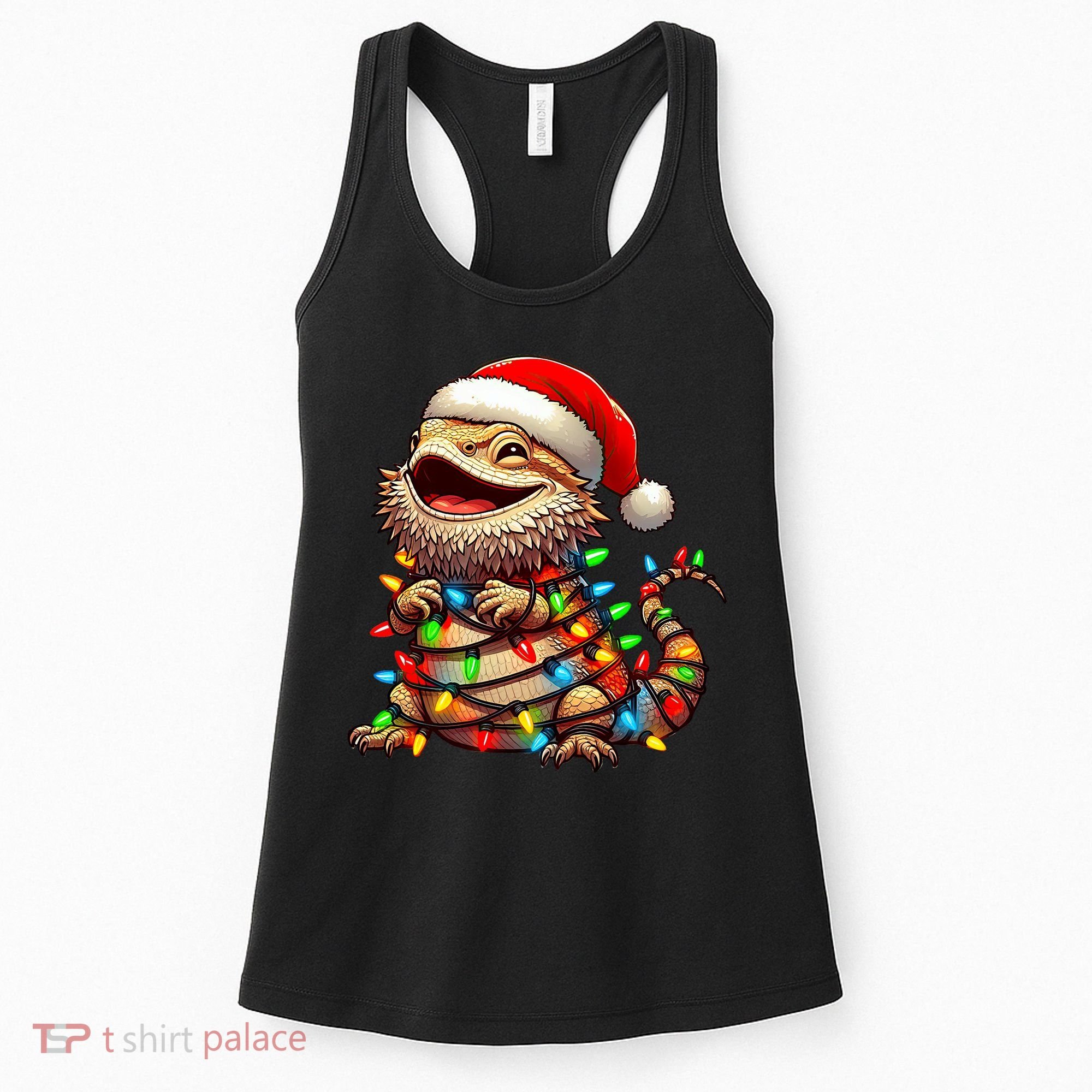 Bearded Dragon Christmas Lights Santa Hat Women's Tank Top