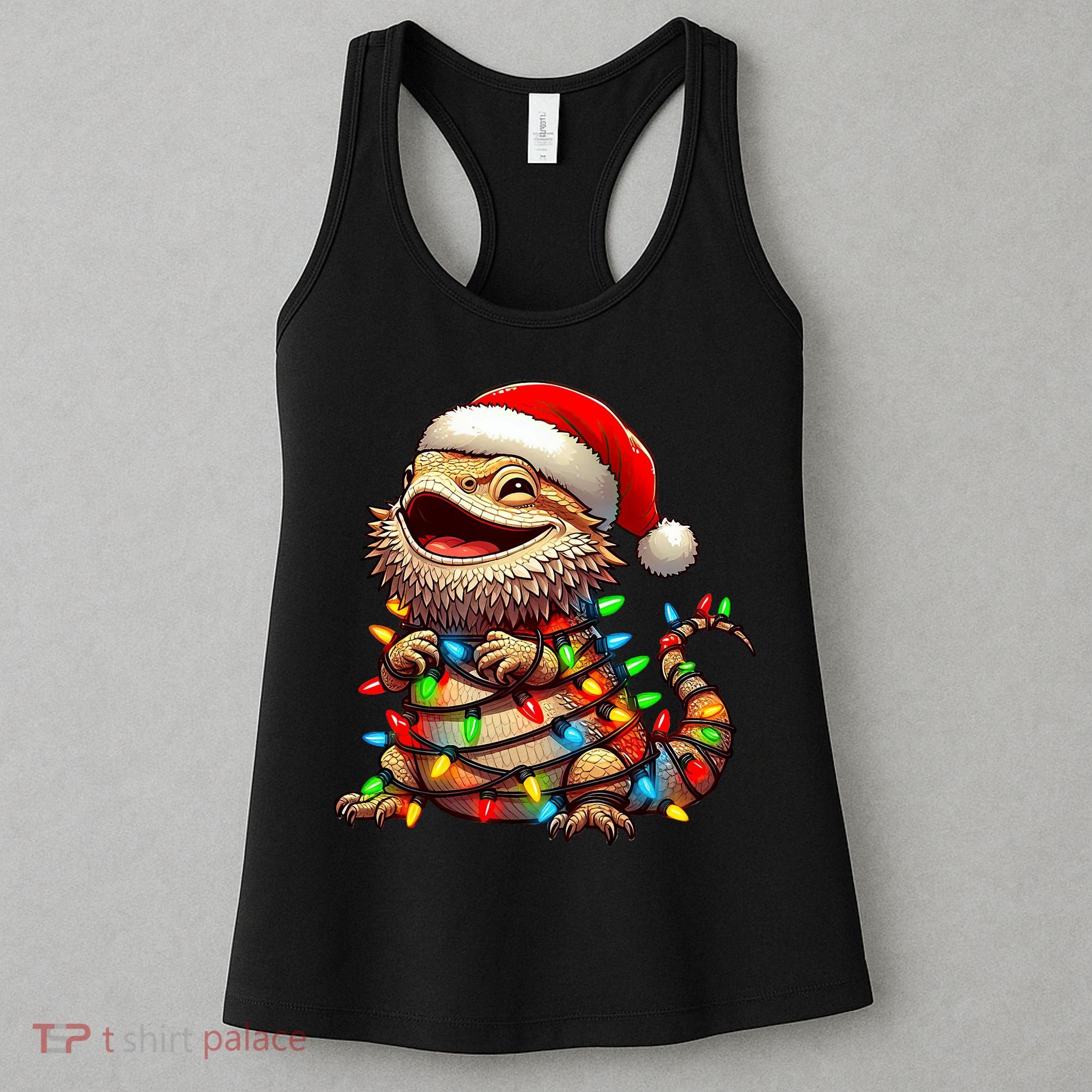 Bearded Dragon Christmas Lights Santa Hat Women's Tank Top