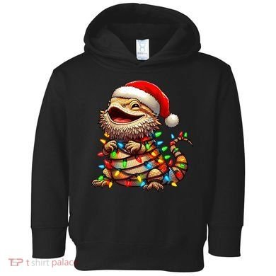 Bearded Dragon Christmas Lights Santa Hat Toddler Hoodie