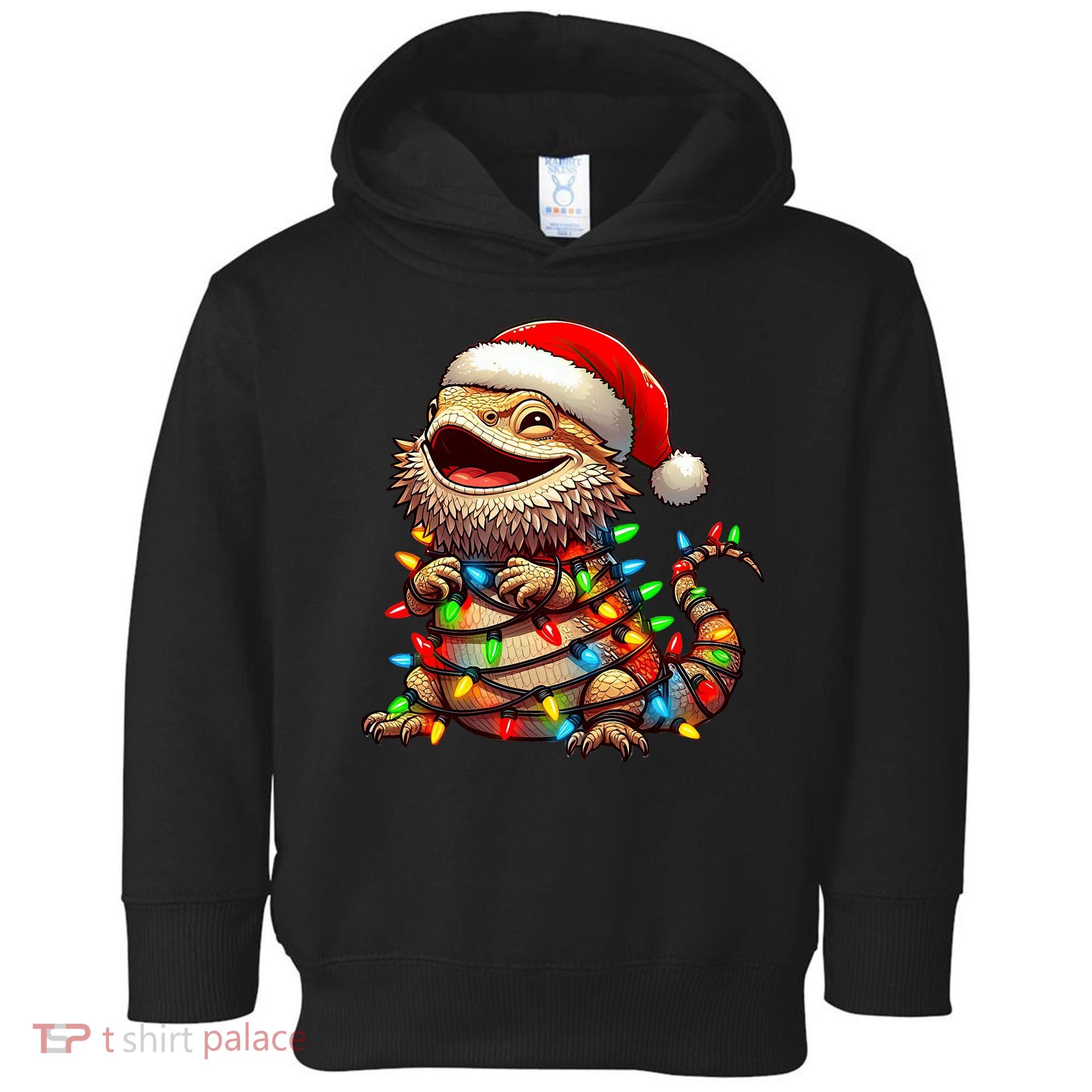 Bearded Dragon Christmas Lights Santa Hat Toddler Hoodie