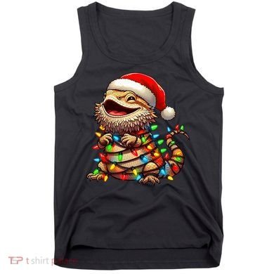 Bearded Dragon Christmas Lights Santa Hat Tank Top