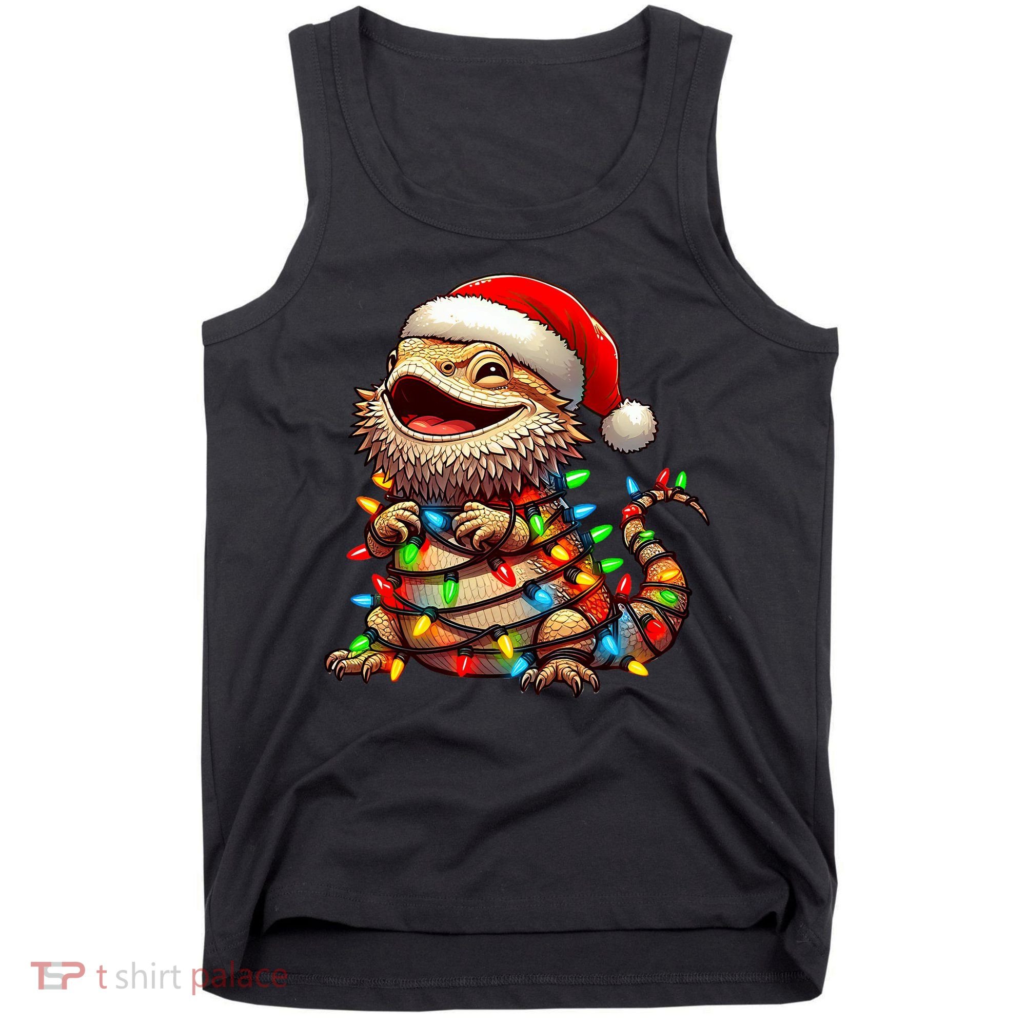 Bearded Dragon Christmas Lights Santa Hat Tank Top