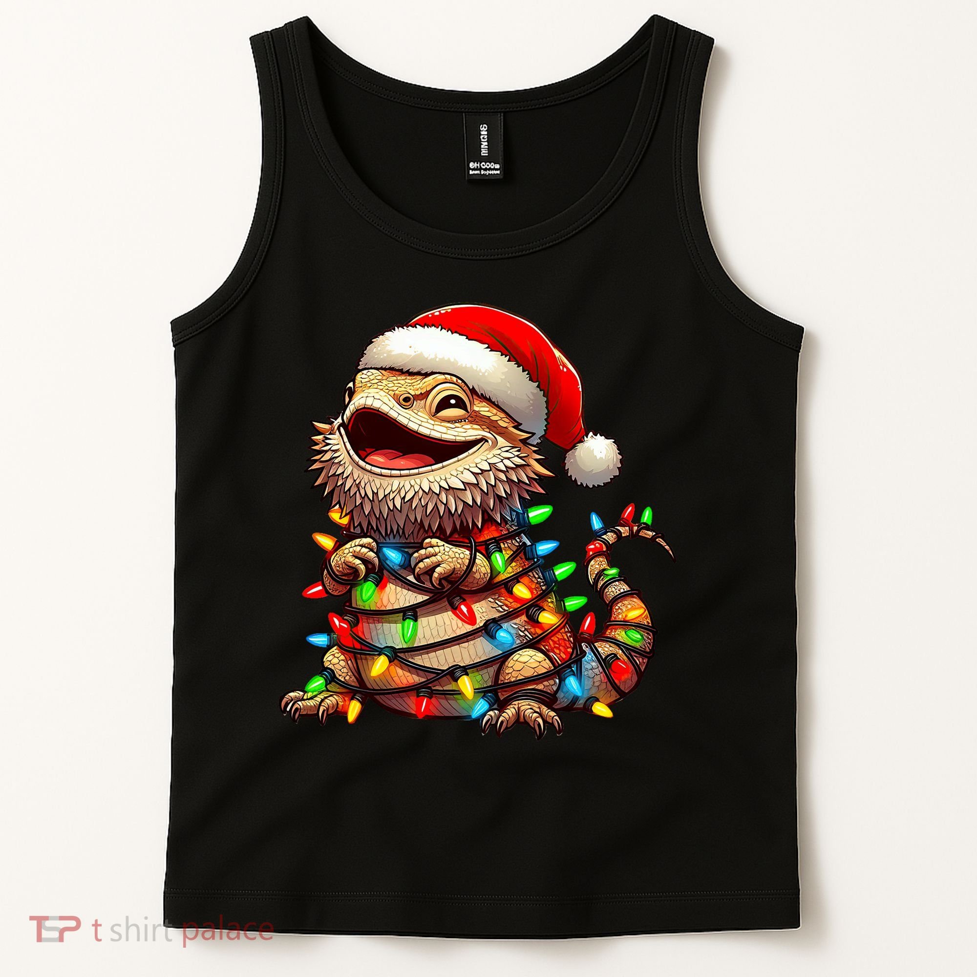 Bearded Dragon Christmas Lights Santa Hat Tank Top