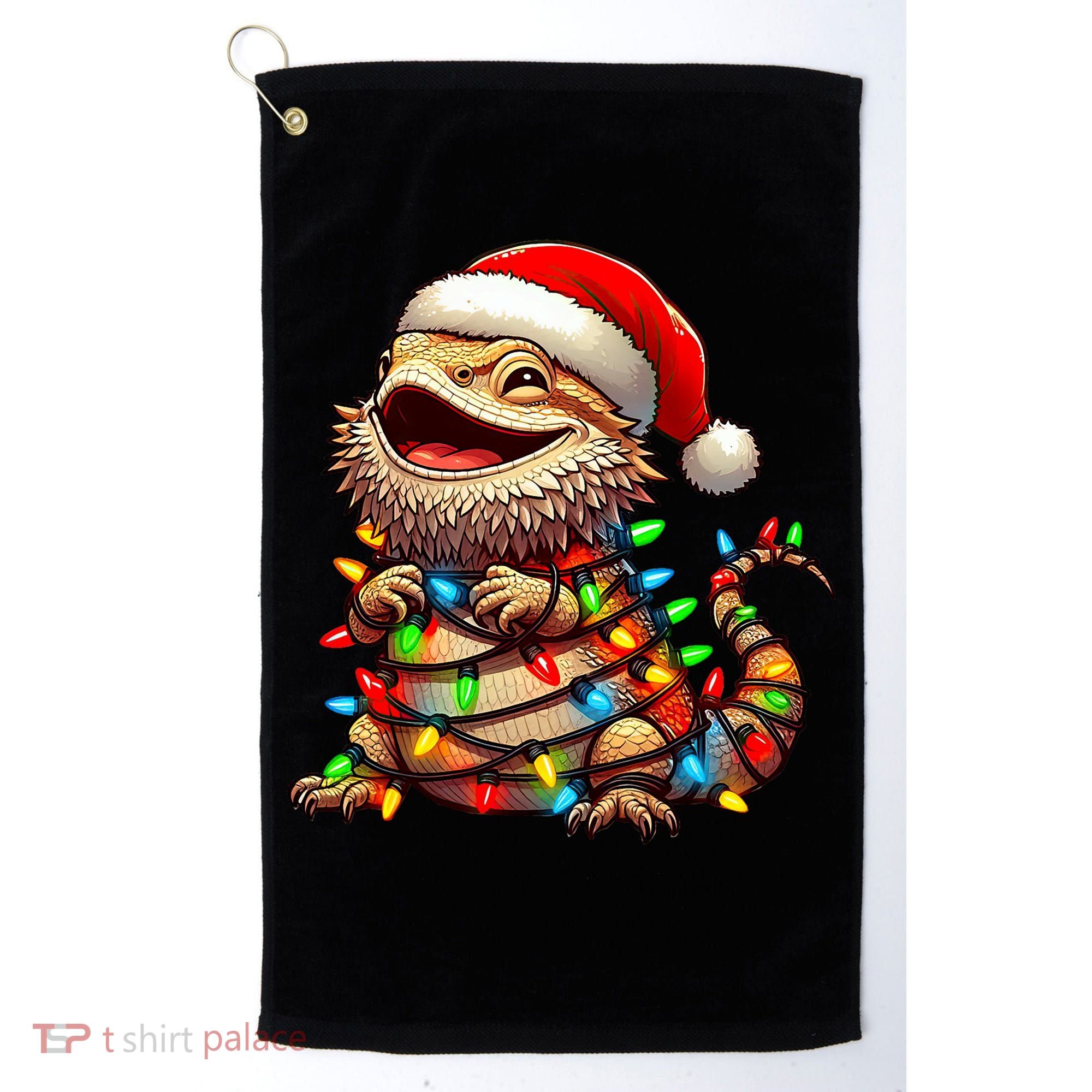 Bearded Dragon Christmas Lights Santa Hat Golf Towel