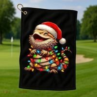 Bearded Dragon Christmas Lights Santa Hat Golf Towel thumb 1