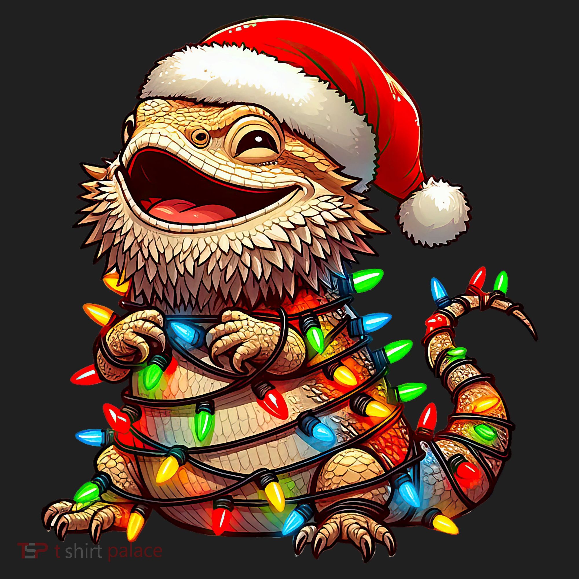 Bearded Dragon Christmas Lights Santa Hat Golf Towel
