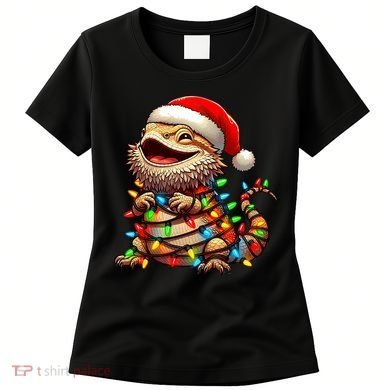 Bearded Dragon Christmas Lights Santa Hat Women's T-Shirt