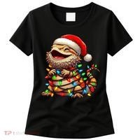 Bearded Dragon Christmas Lights Santa Hat Women's T-Shirt thumb 0