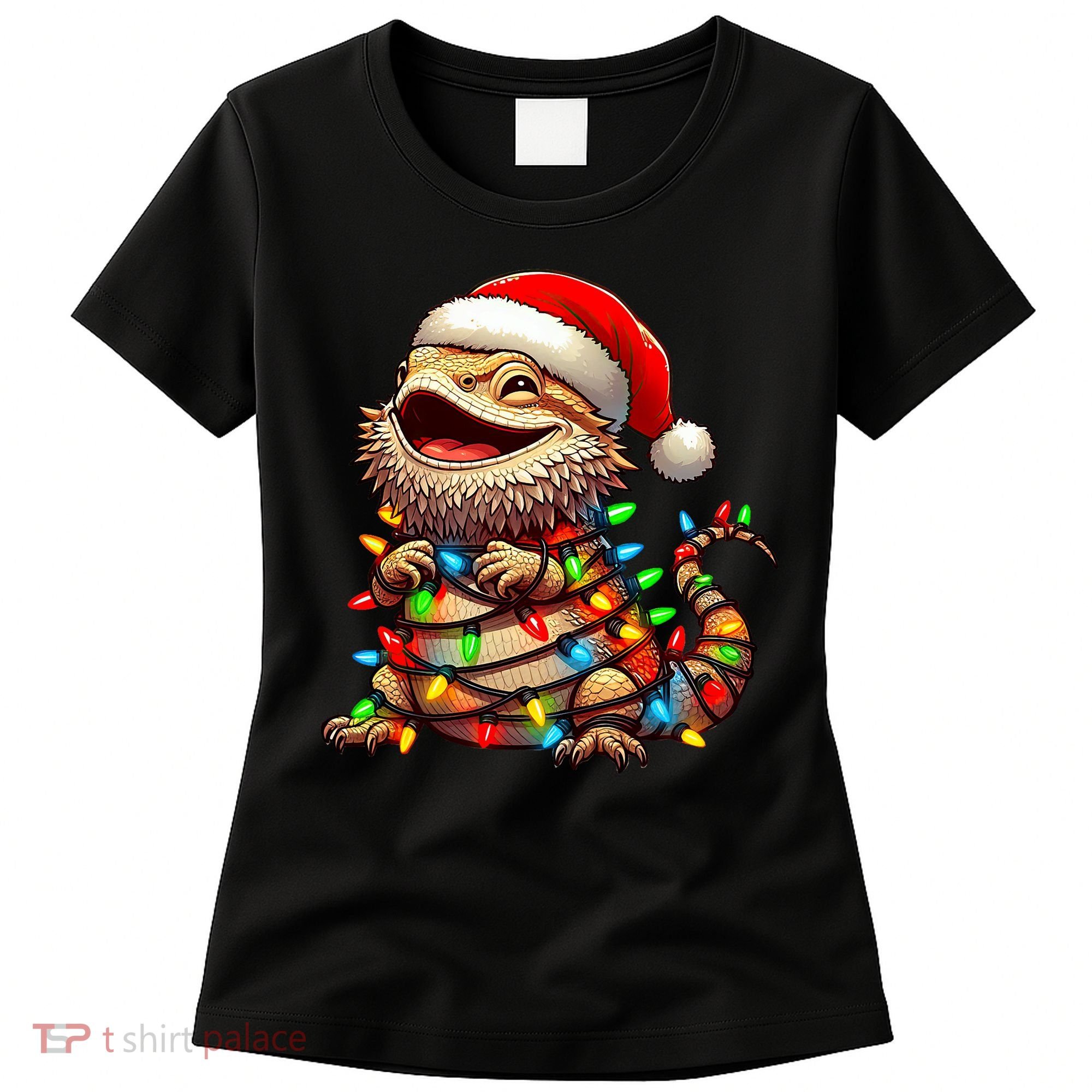 Bearded Dragon Christmas Lights Santa Hat Women's T-Shirt