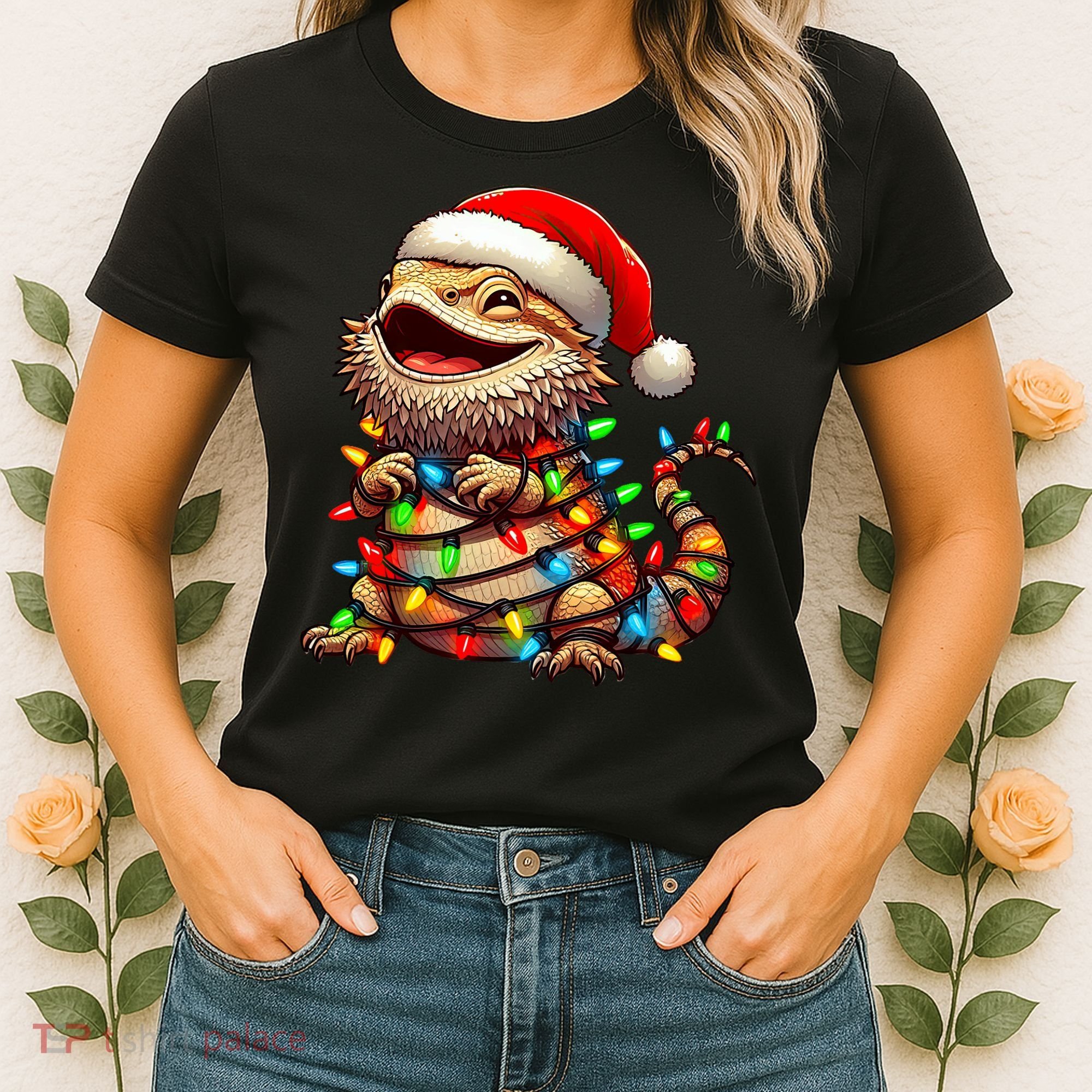 Bearded Dragon Christmas Lights Santa Hat Women's T-Shirt