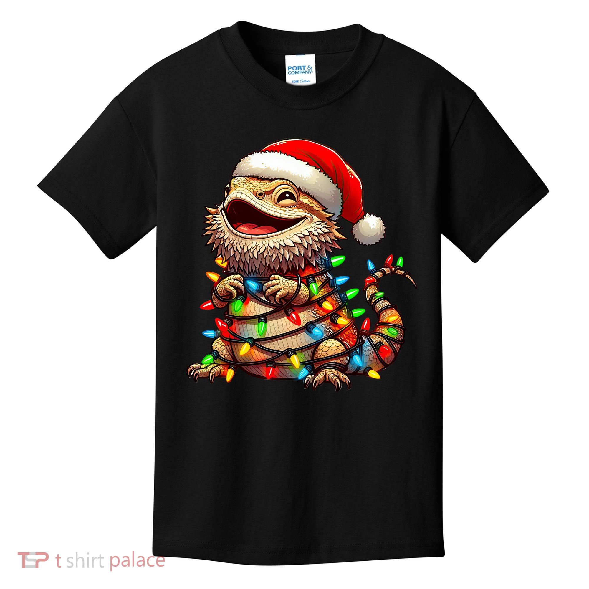 Bearded Dragon Christmas Lights Santa Hat Kids T-Shirt