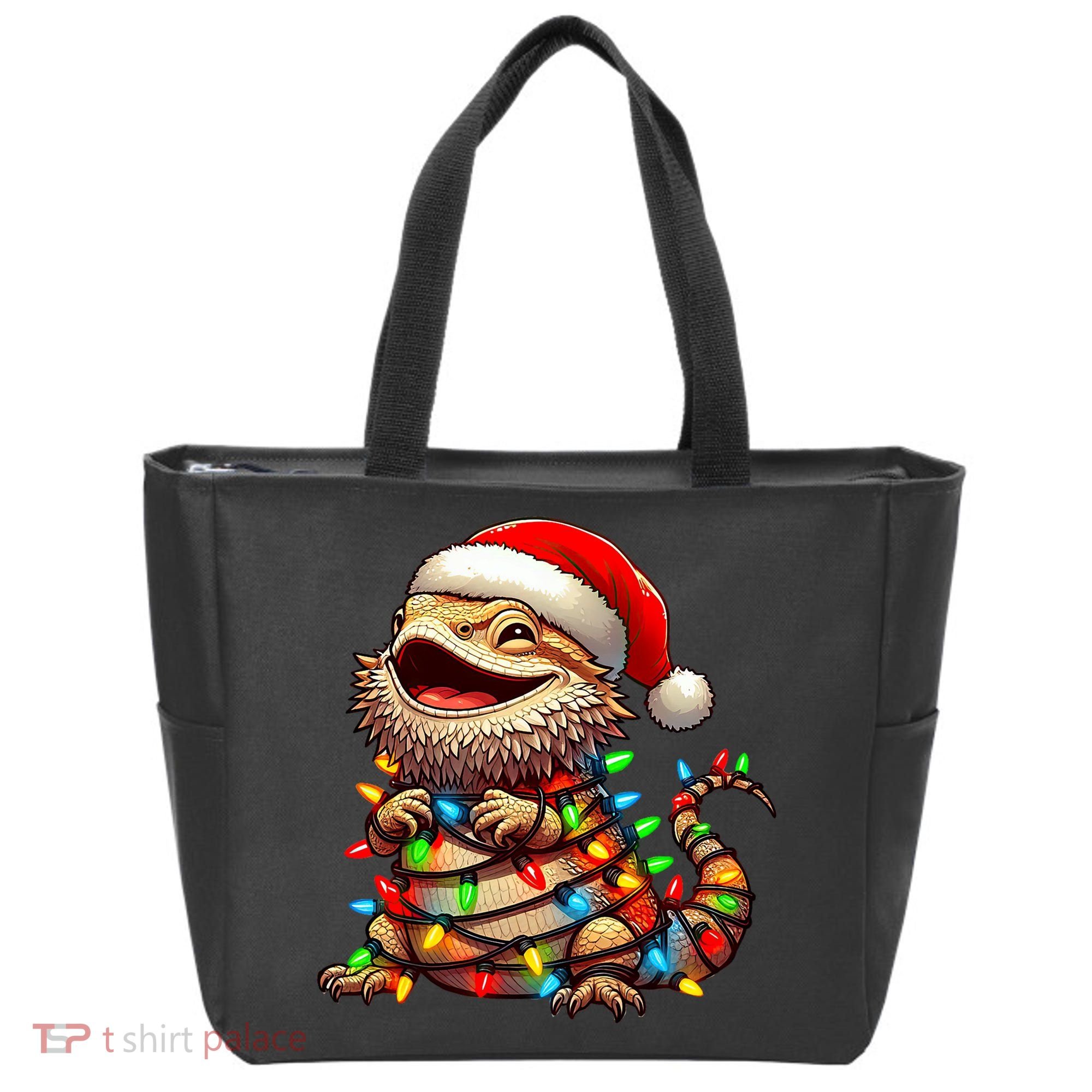 Bearded Dragon Christmas Lights Santa Hat Tote Bag