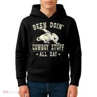 Been Doing Cowboy Stuff Funny Rodeo Cowboy Kids Hoodie thumb 4