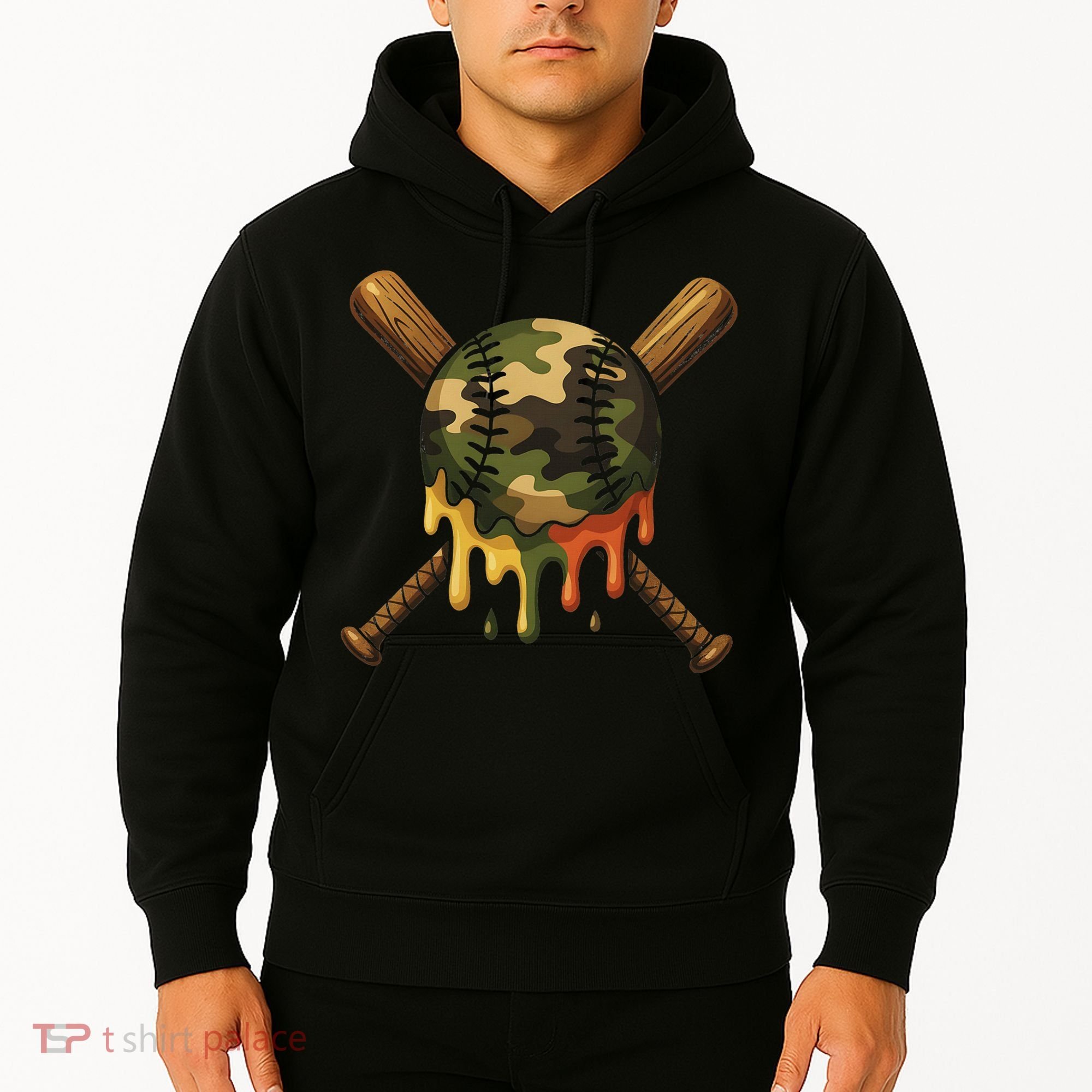Baseball Drip Camo Baseball Bats Sports Cool Game Day Hoodie