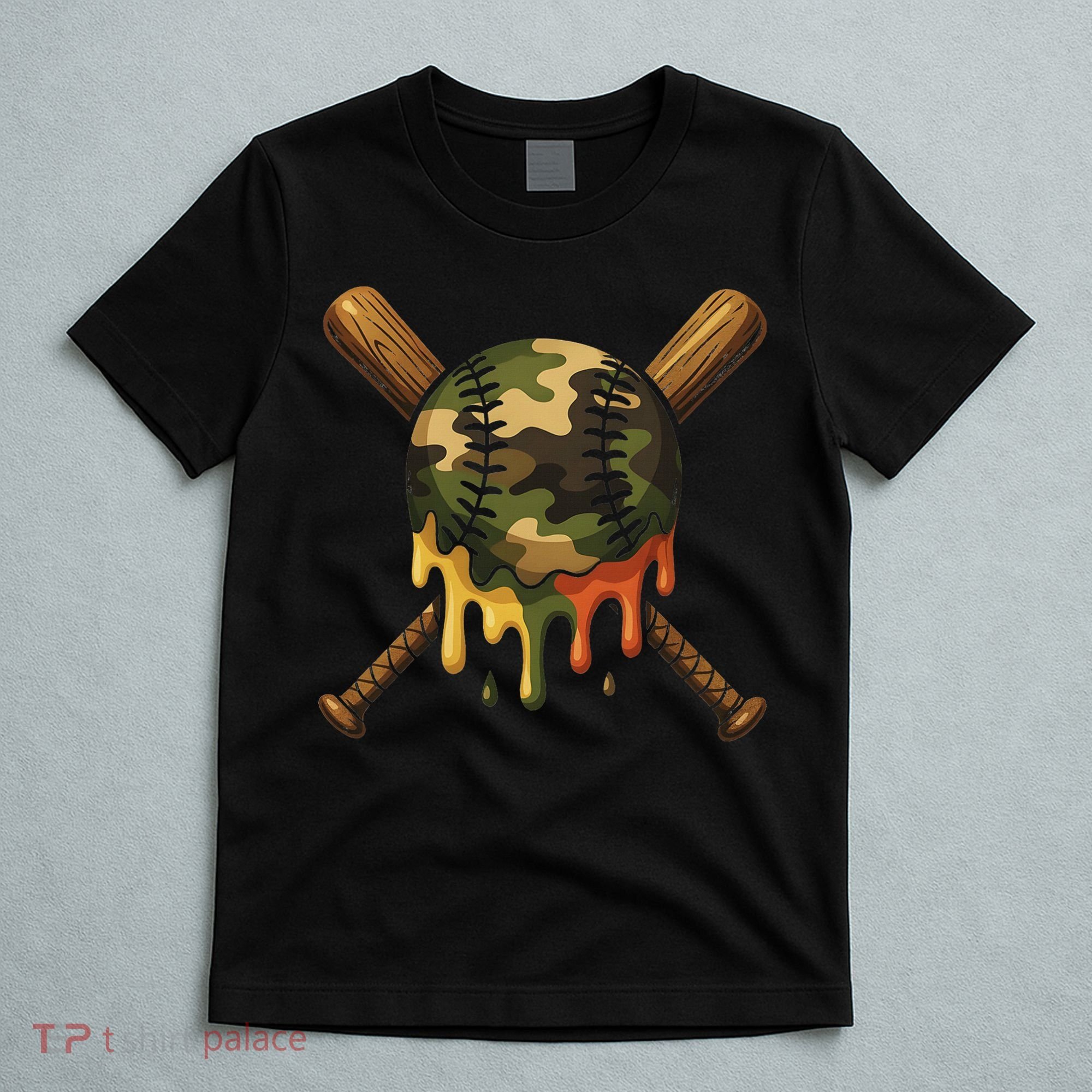 Baseball Drip Camo Baseball Bats Sports Cool Game Day T-Shirt