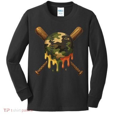 Baseball Drip Camo Baseball Bats Sports Cool Game Day Kids Long Sleeve Shirt