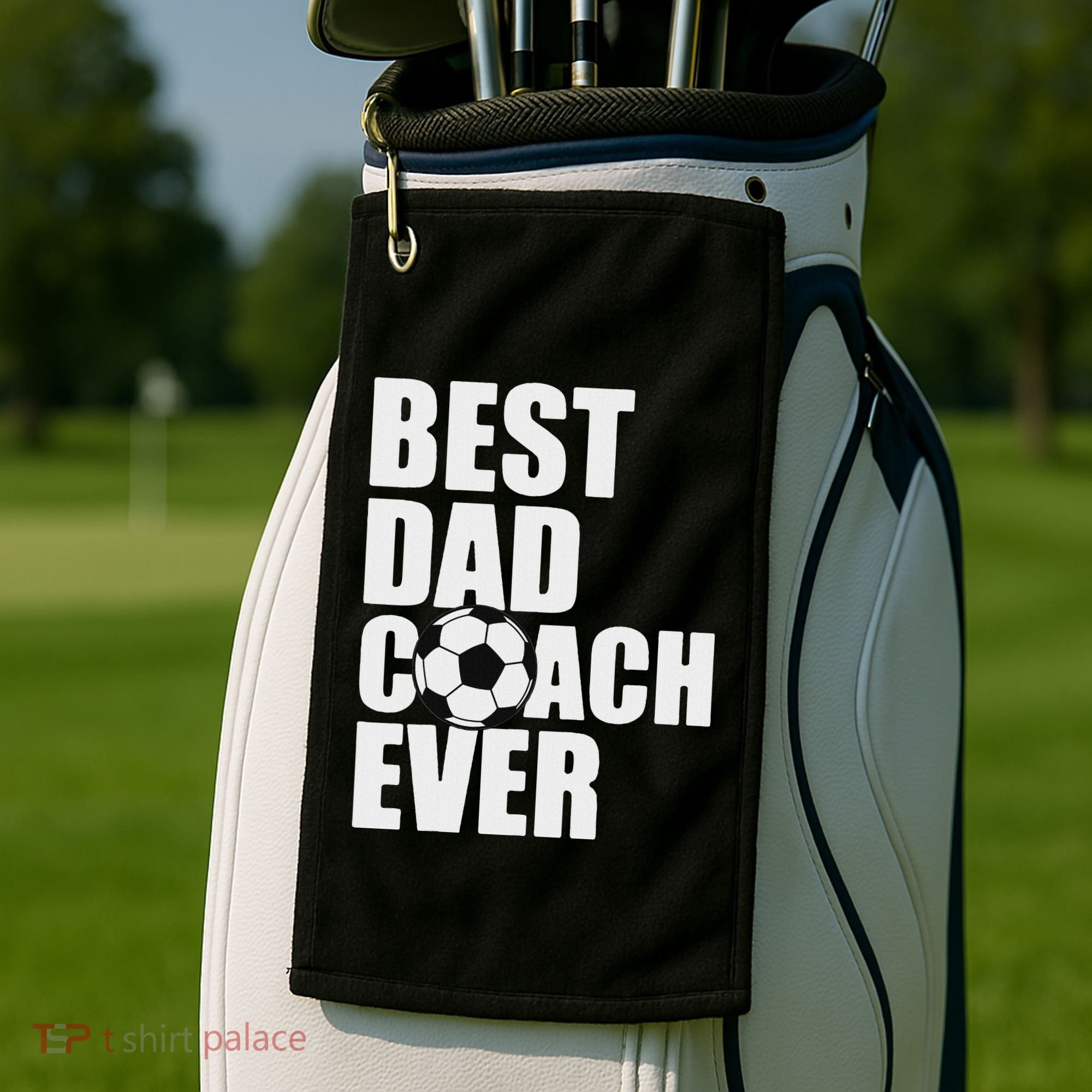 Best Dad Coach Ever Soccer Father Daddy Papa Soccer Coach Golf Towel