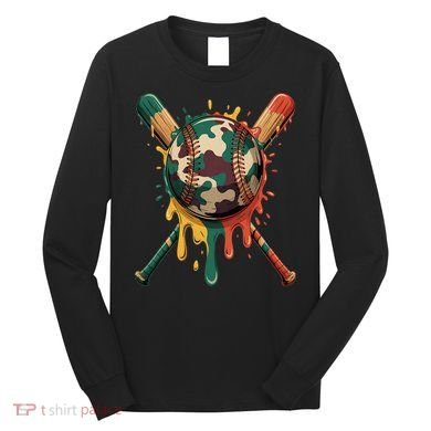 Baseball Drip Camo Baseball Bats Sports Cool Game Day Long Sleeve Shirt